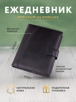 Кожаный ежедневник "By Plane" формата А5 с кольцевым механизмом, черный C8-01